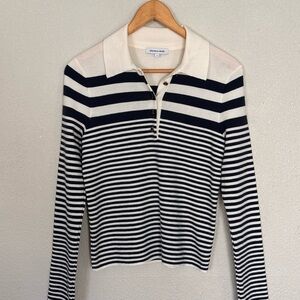 Veronica Beard Women's Black and White Striped Button Down Shirt